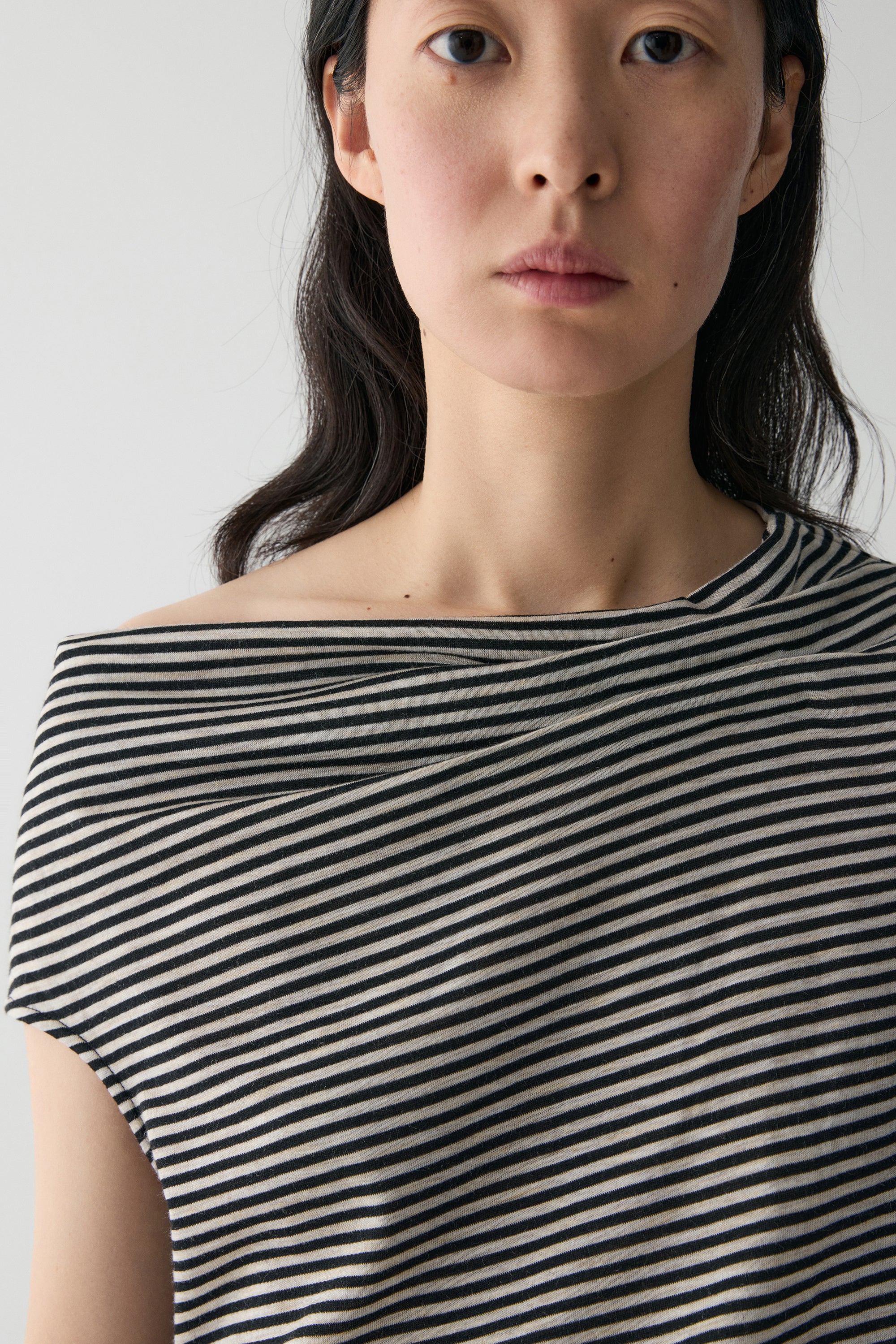 Asymmetric Striped Wool T-shirt
