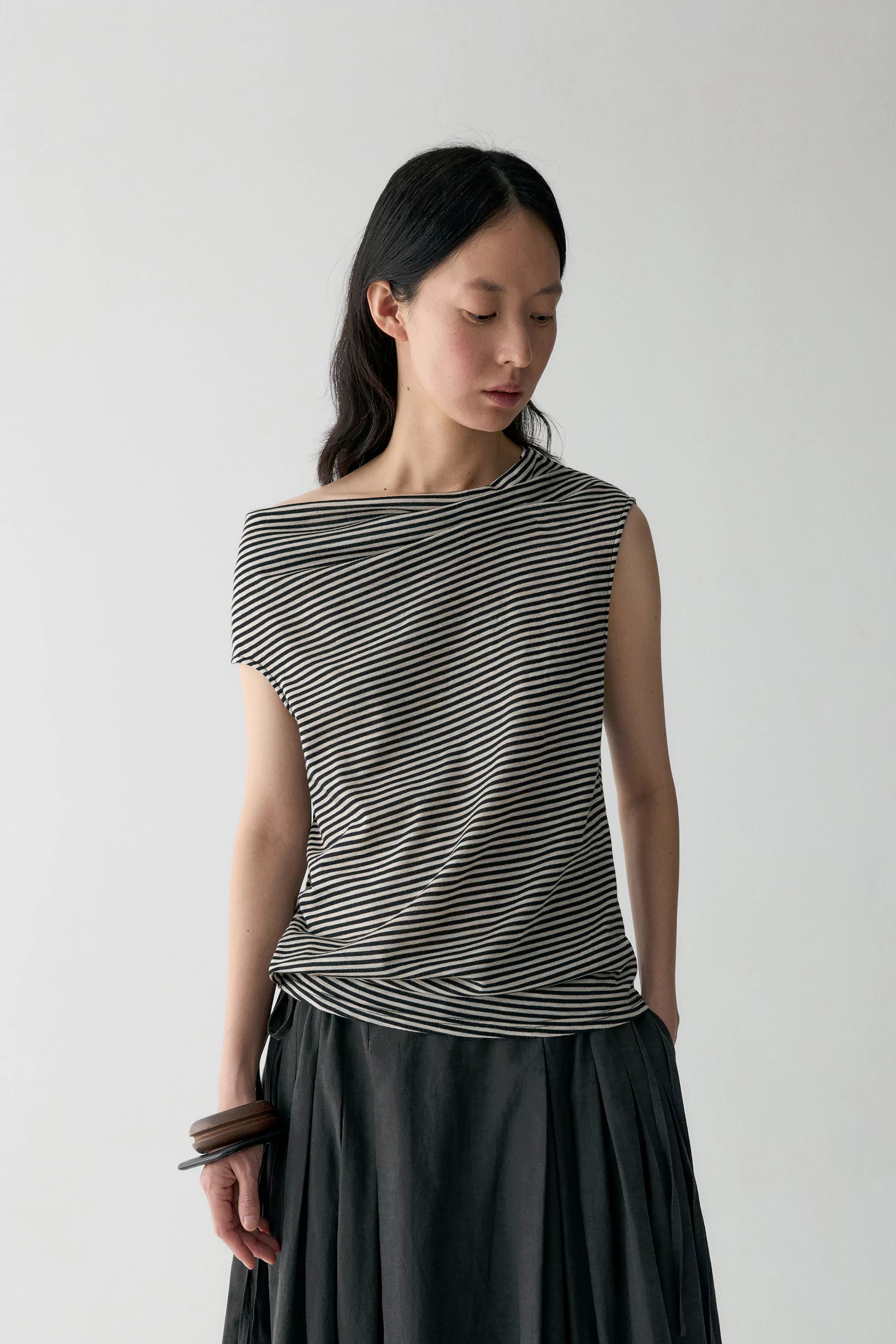 Asymmetric Striped Wool T-shirt
