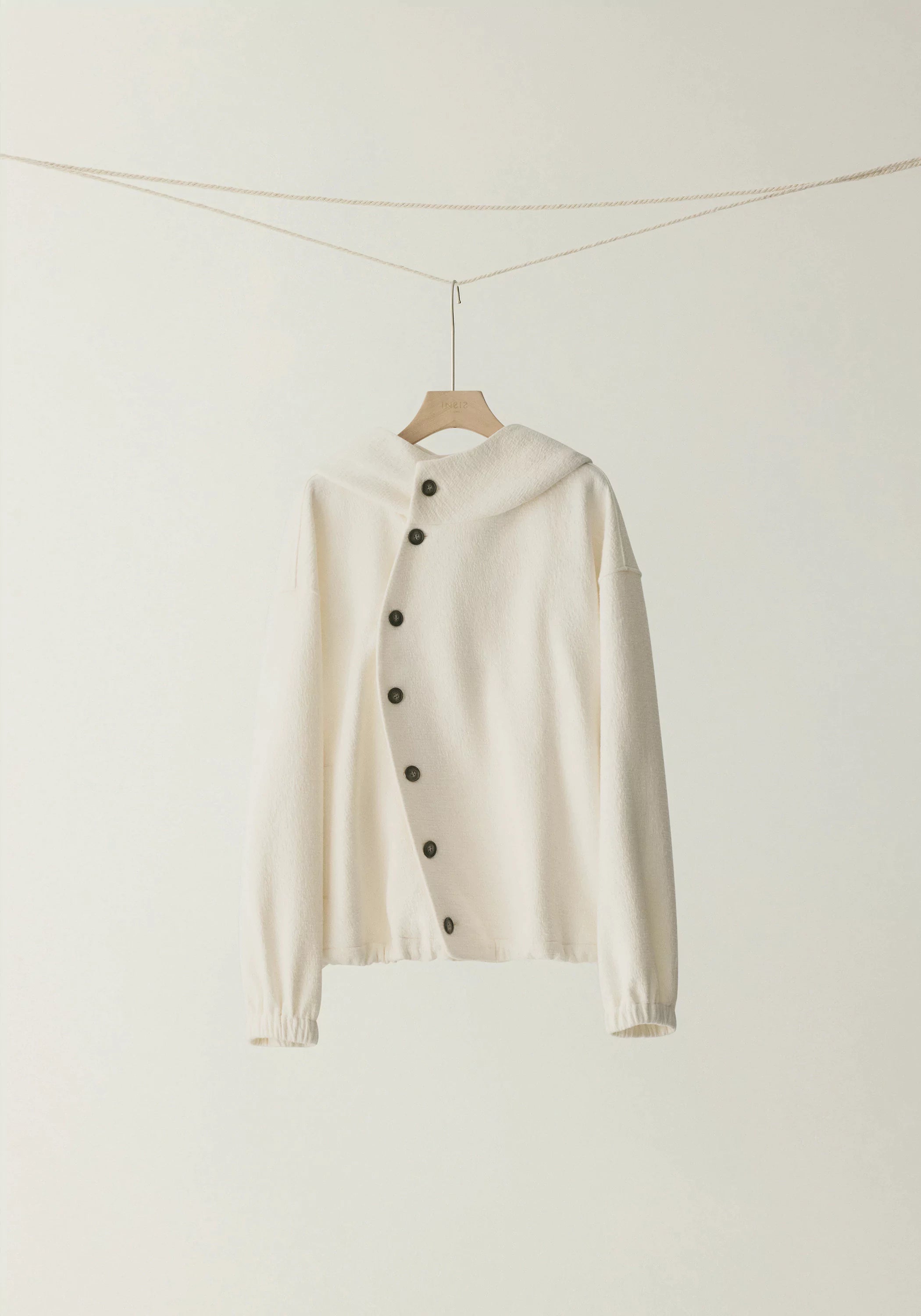 Curved Asymmetric Placket Hooded Sweatshirt