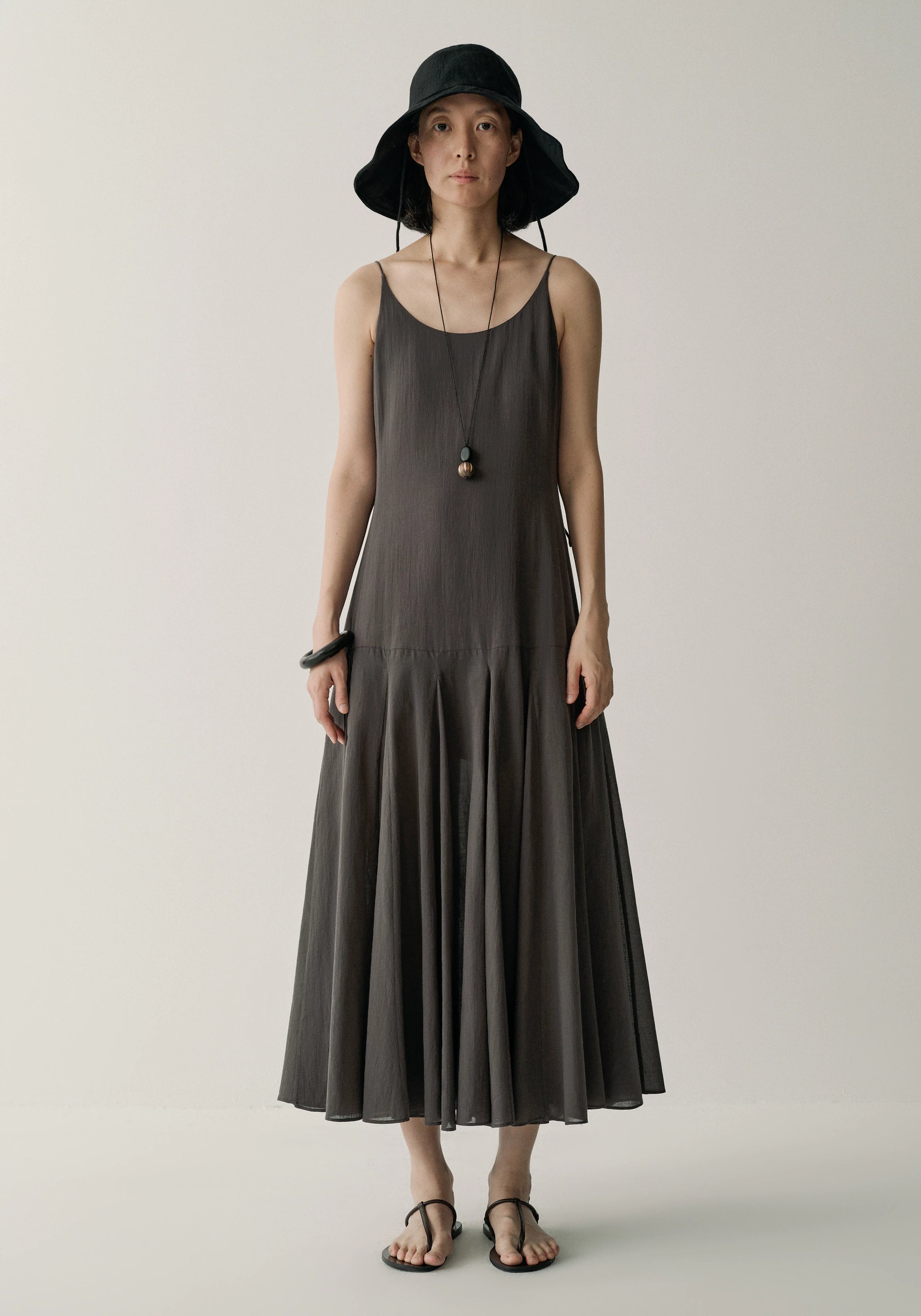 Pleated Cotton Slip Dress