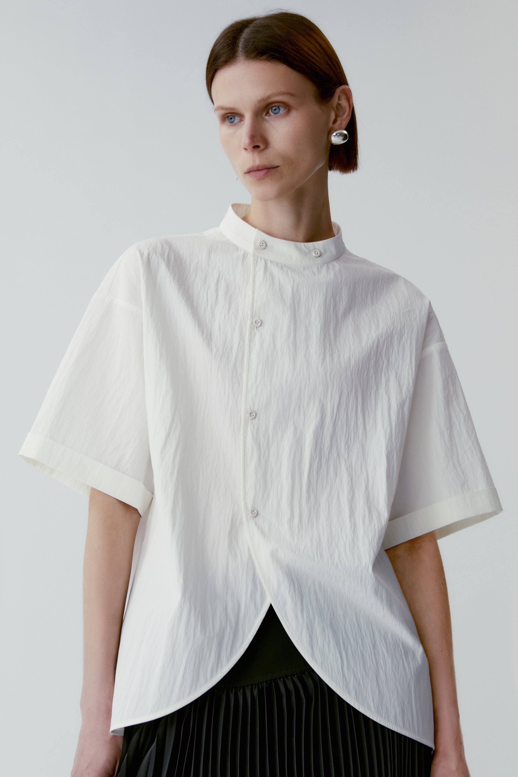 Stand-collar Cotton Blouse