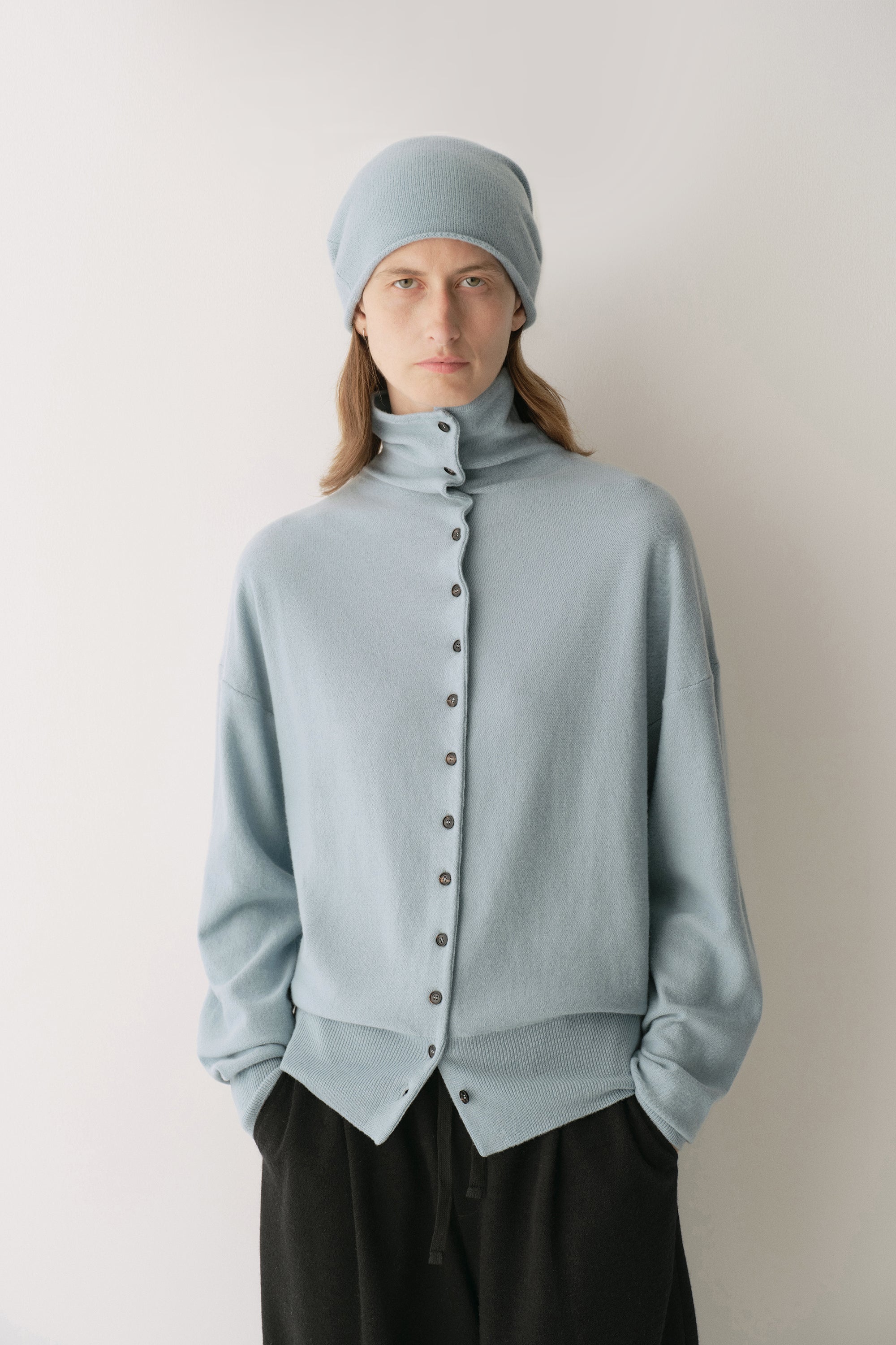 High-neck Merino Wool Cardigan