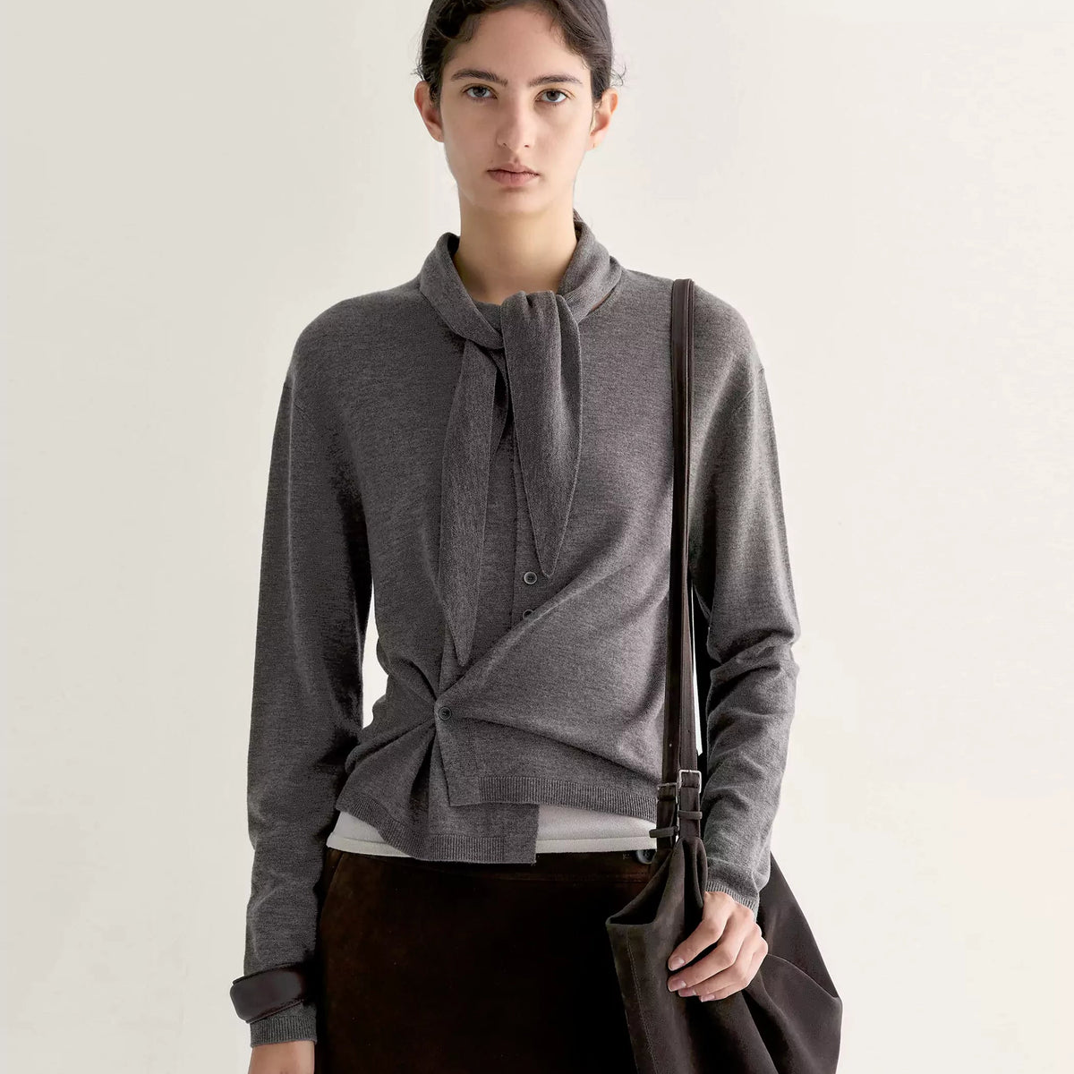 Asymmetric Merino Wool Cardigan