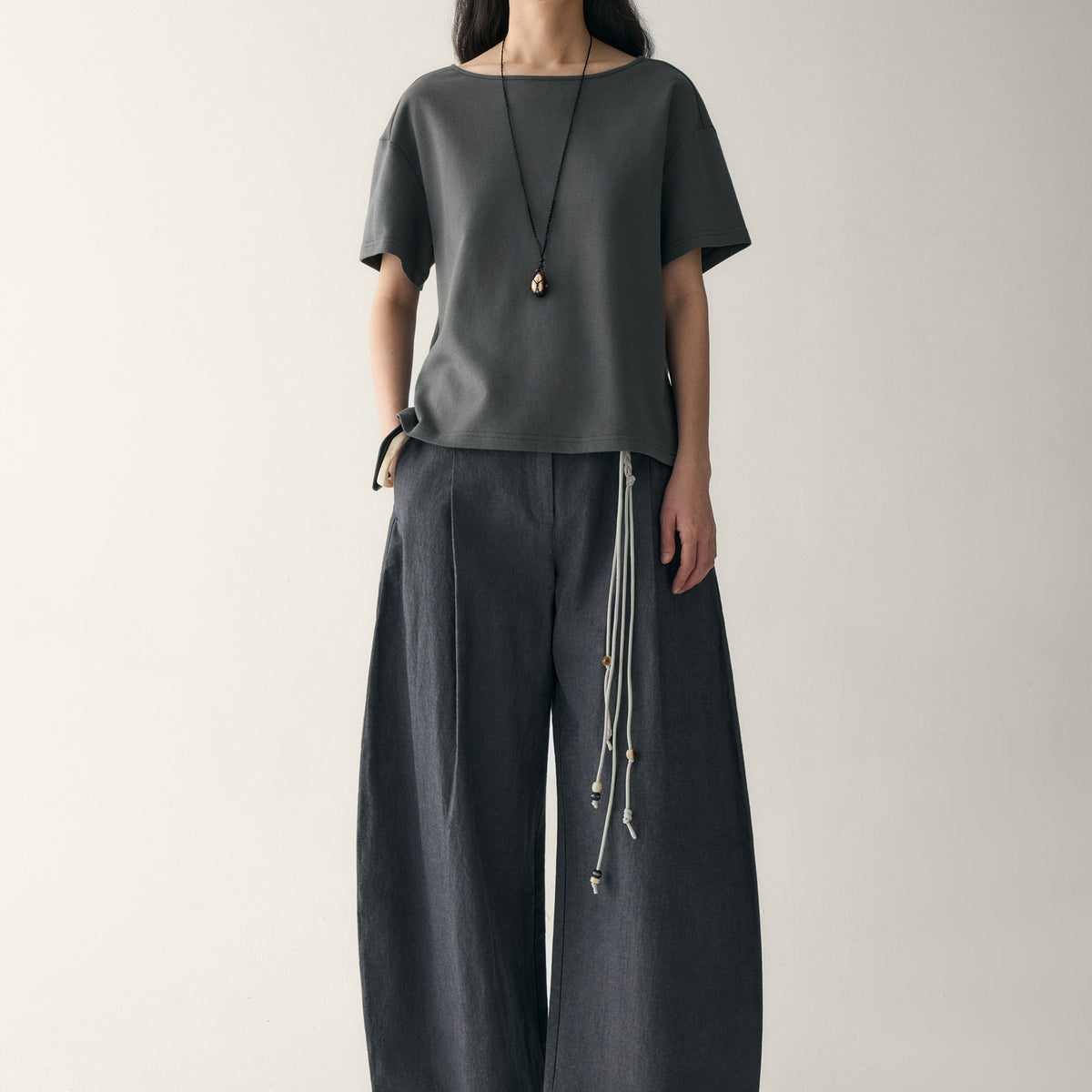 Cotton-Linen Belted Pants – Pleated Ankle Trousers | INSIS