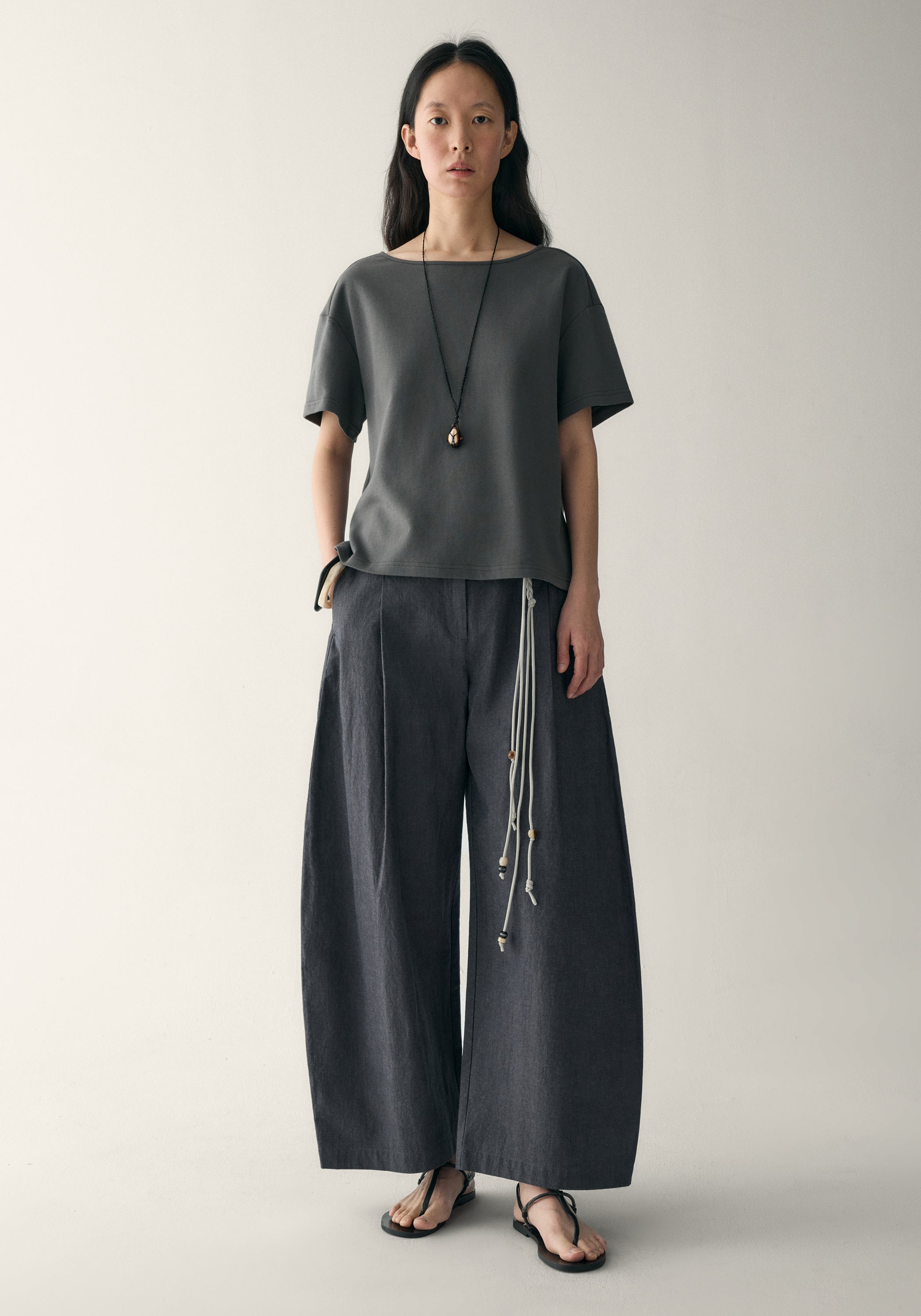 Cotton-linen Belted Pants