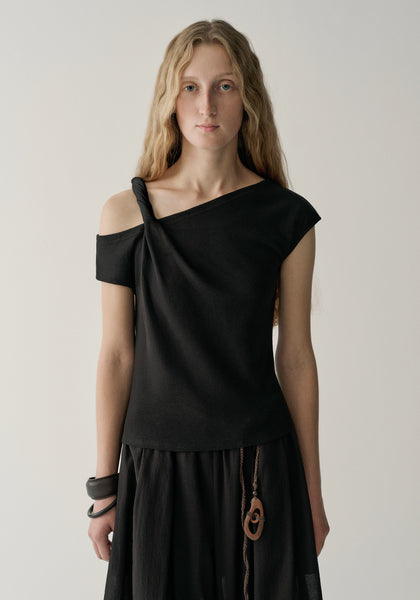One-shoulder Twist Rib T-shirt