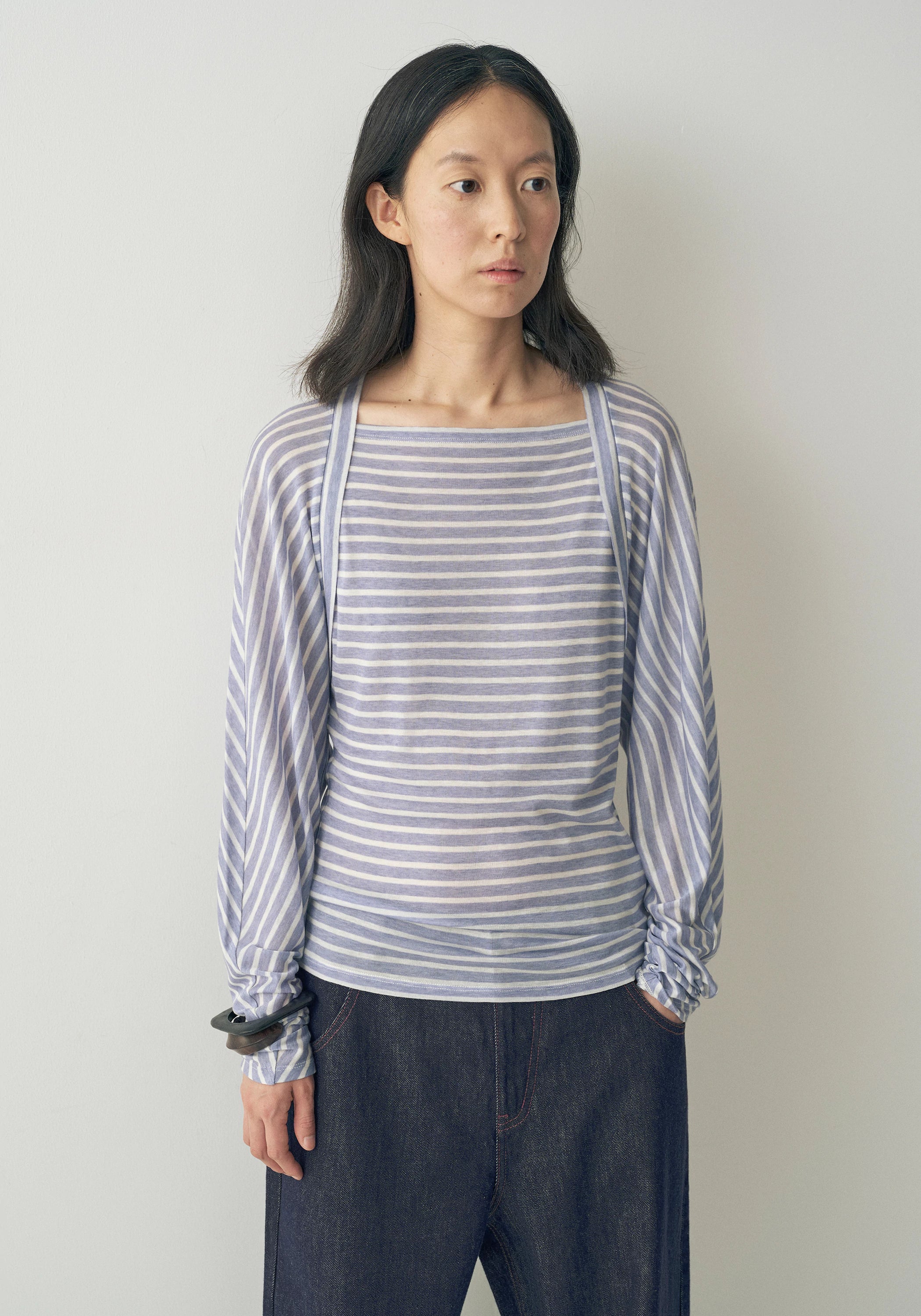 Batwing-sleeve Striped Top
