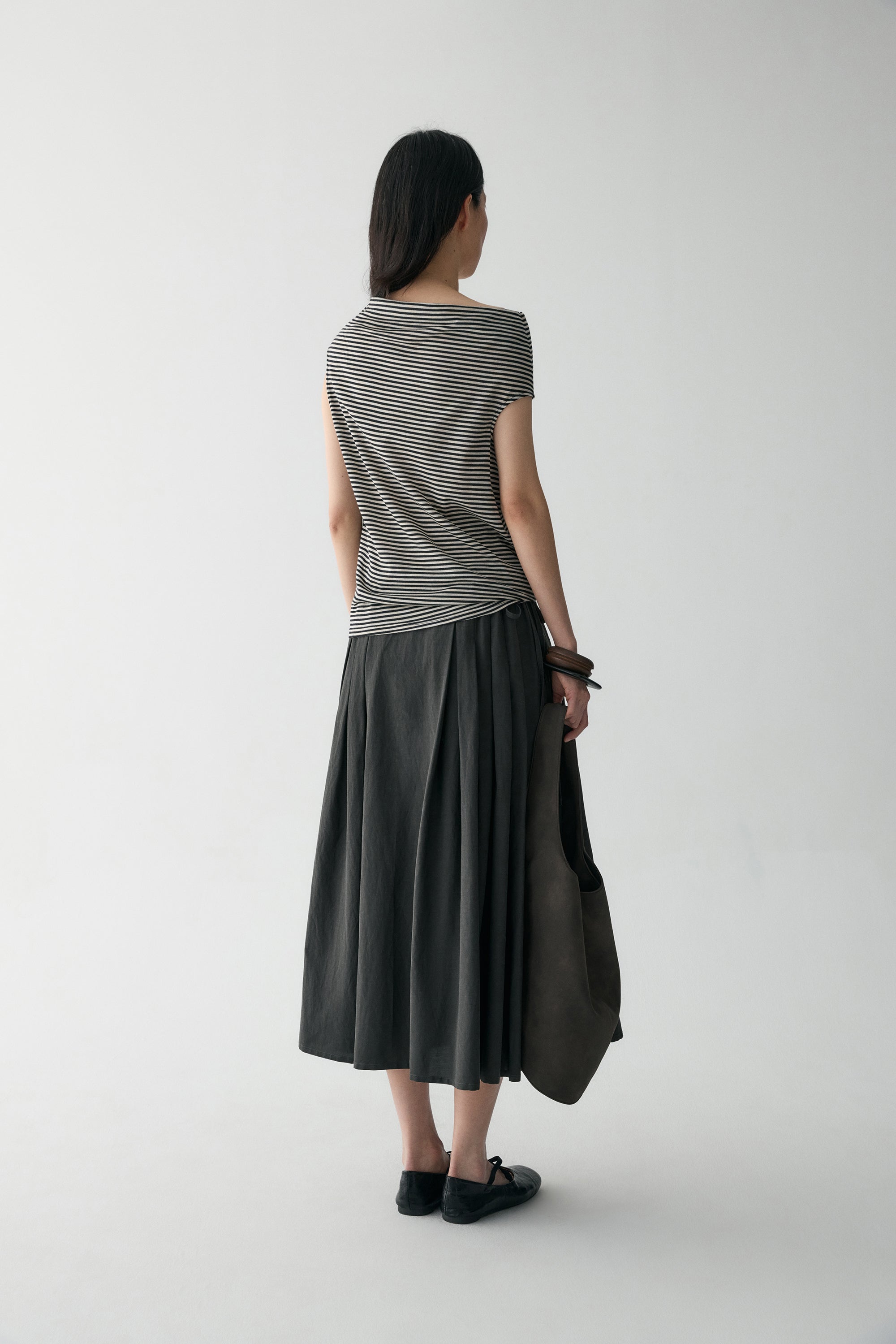 Asymmetric Striped Wool T-shirt