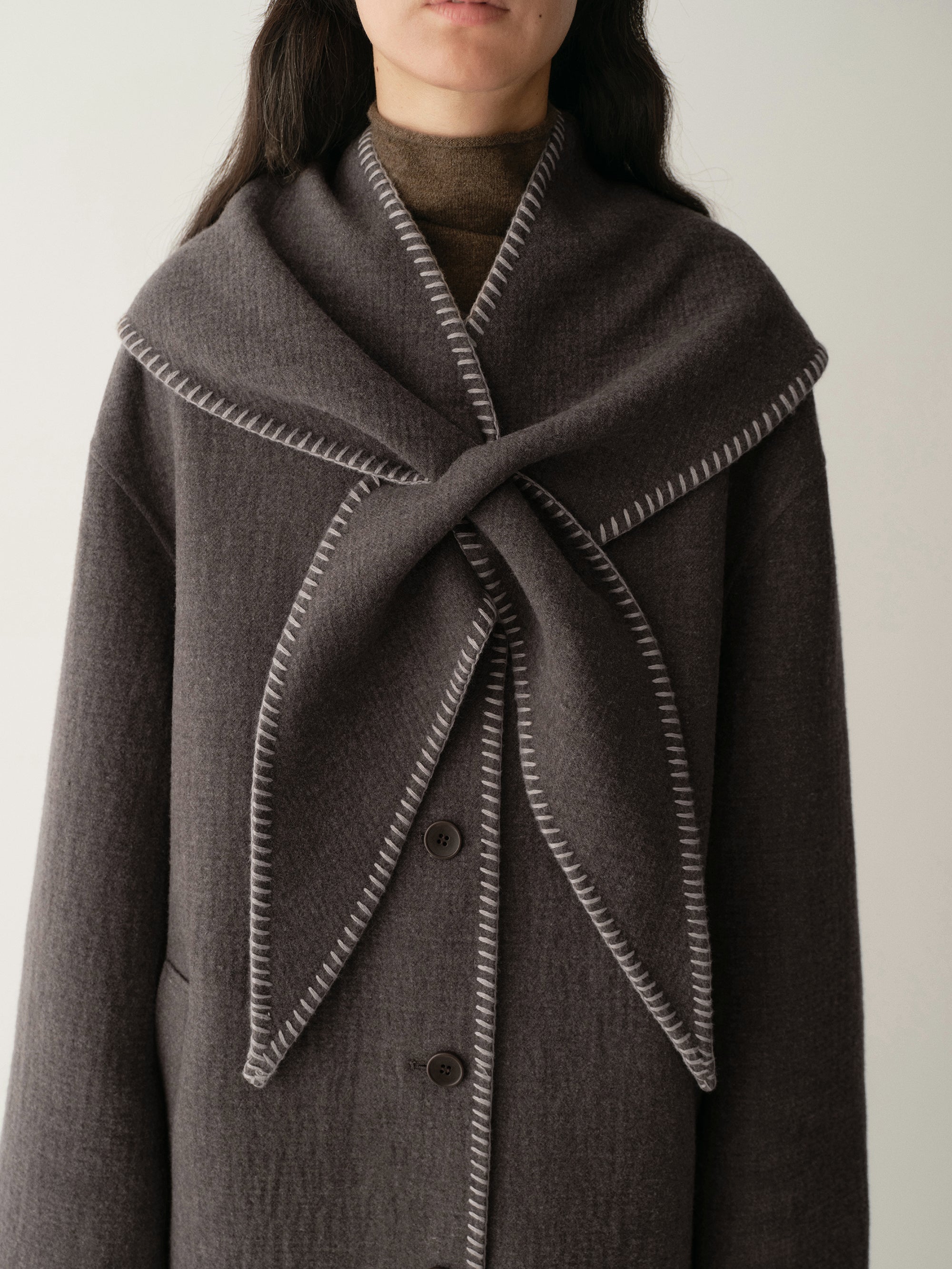 hima　ENOF twill long coat Scarf-detail Long Coat